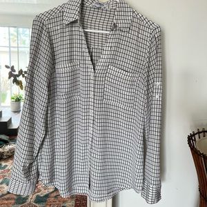 Express Black and White striped/square pattern blouse